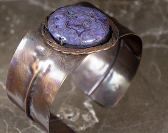 Violet Agate Aged Hammered Copper Cuff Bracelet