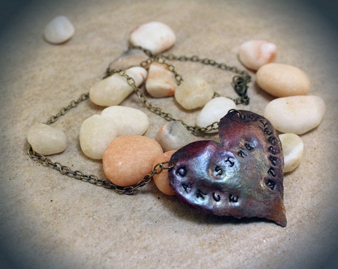 Dance Sing Celebrate Heart Hand Forged Copper Necklace Pendant