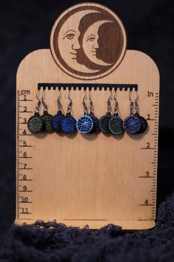 Hand Made Laser Cut Baltic Birch Wood Halloween Spooky Spider Web Earrings