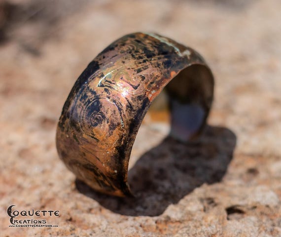 Hand hammered and forged etched domed unisex Copper Cuff Bracelet