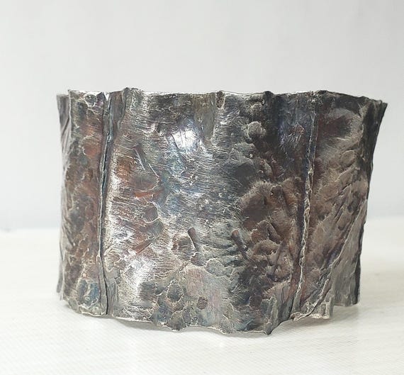Original One-of-a-kind Handmade .999 Fine Silver Hand Hammered & Forged Textured Cuff Bracelet