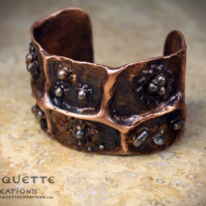 Aged Hammered Copper Steampunk Cuff Bracelet