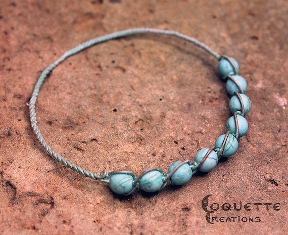 Verdigris Bead Woven Copper  Bracelet