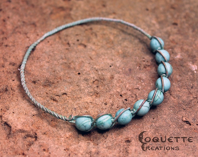 Verdigris Bead Woven Copper  Bracelet