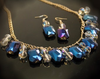 Sapphire Dreams Blue Necklace Choker with Earrings