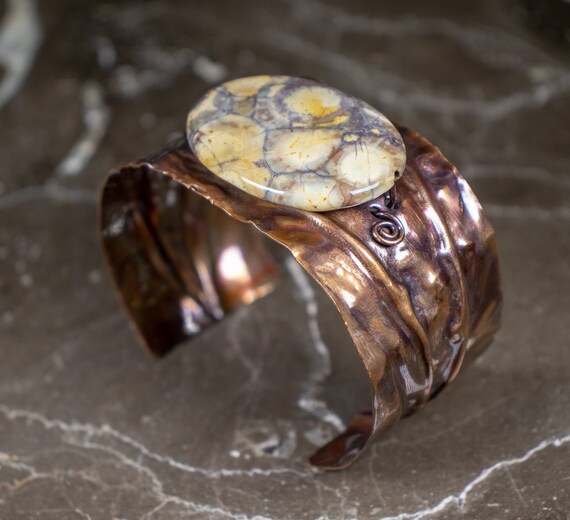 Forged Hammered Rhyolite Copper Bracelet