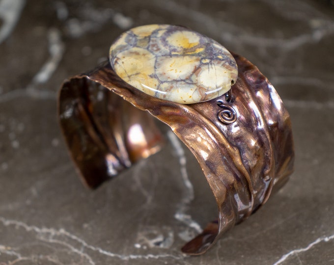 Forged Hammered Rhyolite Copper Bracelet