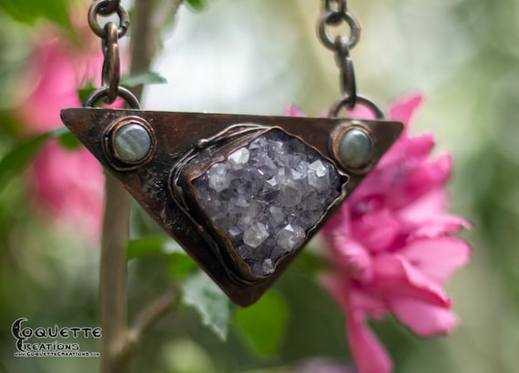 Copper and Amethyst Druzy Pendant Necklace