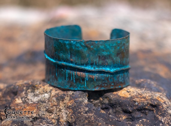 Hand hammered and torch fired fold formed Copper Cuff Bracelet