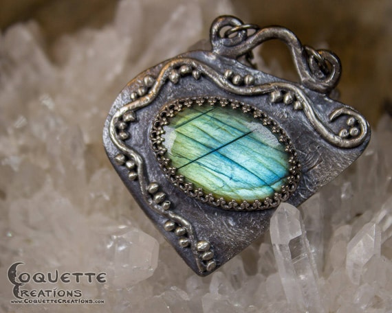 Original Handmade One-of-a-kind Labradorite & .999 Fine Silver Pendant Necklace