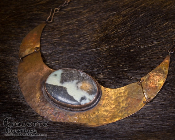 Amazonite Pyrite Forged Copper Bib Collar Necklace
