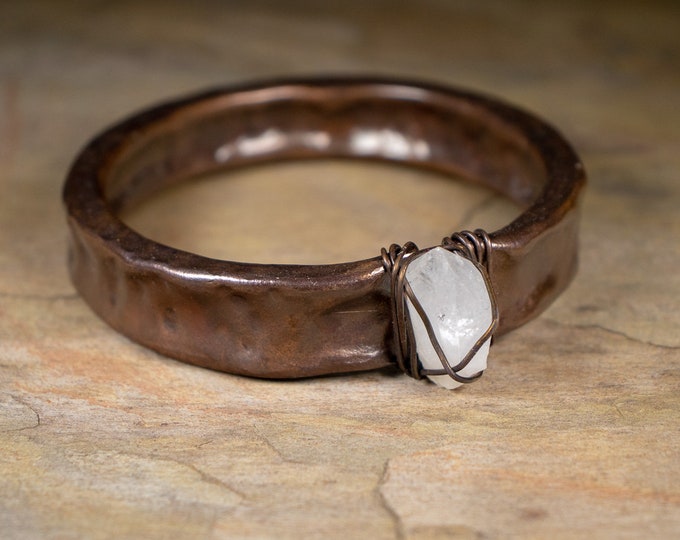 Quartz Crystal  Hammered Copper  Cuff