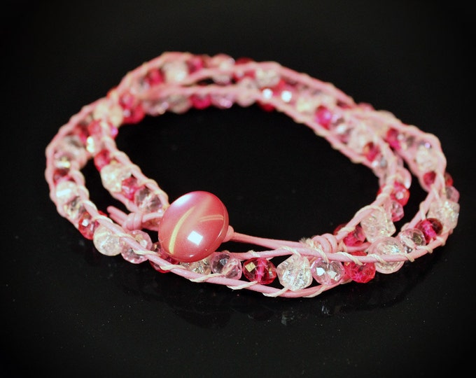 Pink Leather Wrap Bracelet Choker Necklace