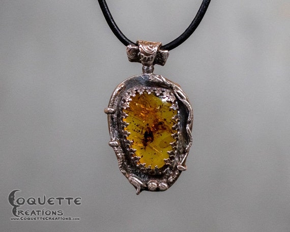Original Handmade One-of-a-kind genuine Amber & .999 Fine Silver Pendant Necklace