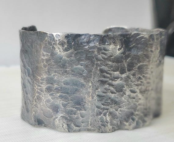 Original One-of-a-kind Handmade .999 Fine Silver Hand Hammered & Forged Textured Cuff Bracelet