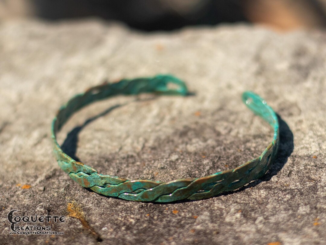 Hand Hammered Woven Copper Torc Bracelet: Ancient Green Patina - Etsy