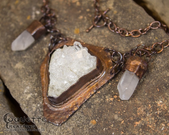 Quartz Crystal Chain Copper Pendant Necklace
