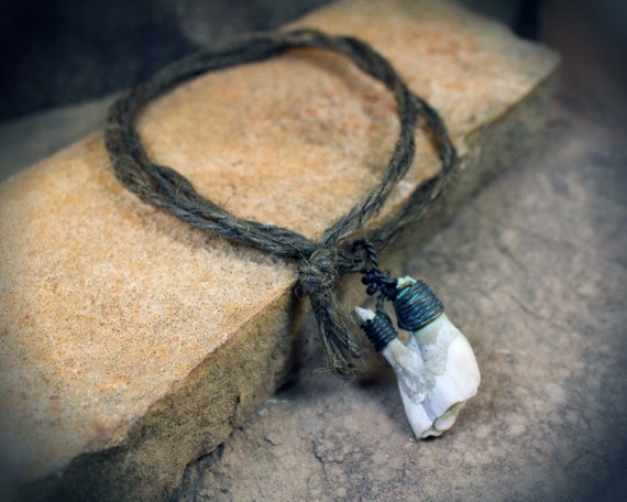 Ogre Tooth Copper Wire Wrapped Pendant Necklace