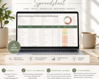 Grant Prospect Tracker Spreadsheet | Grant Writing Dashboard | Grant Management Template | Funding Opportunity Tracker