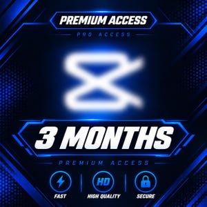 May include: A digital graphic featuring the text PREMIUM ACCESS, PRO ACCESS, and 3 MONTHS in white bold font against a dark blue background. A glowing white abstract icon sits in the center, with three circular icons below labeled FAST, HIGH QUALITY, and SECURE.