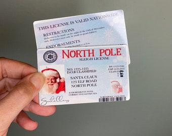 Santa’s Sleigh / Lost Driving License / Santa’s License / Santa’s Drivers License / Santa sack / Christmas Decorations / Stocking Stuffer
