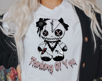 Creepy Gothic Doll T-Shirt, Thinking Of You Witchcraft Occult Mystical Voodoo Hoodoo Baby Doll Dark Arts Spiritual Witchy Grunge Horror