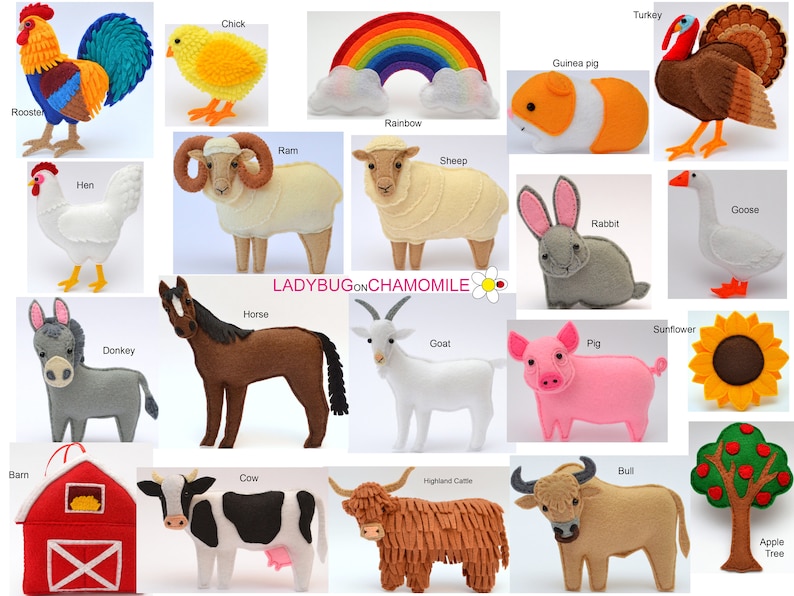 FARM ANIMALS Felt Toys Ornaments Keychains Etsy