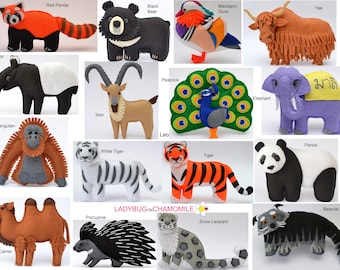 ASIAN ANIMALS Felt Toys, Ornaments, Magnets