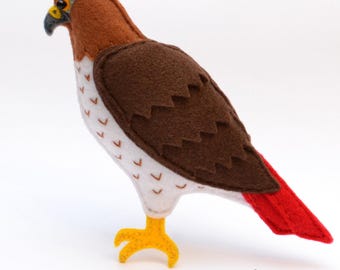 Felt Red-Tailed Hawk | Handmade Hawk Figure | Bird of Prey Ornament | Hawk Lover Gift | Wildlife Decor