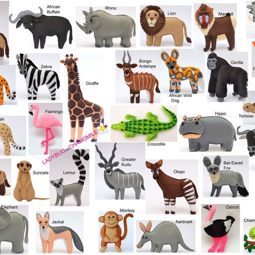 AFRICAN SAFARI ANIMALS Felt Toys Ornaments Magnets AFRICAN SAFARI ANIMALS Felt Toys Ornaments Magnets