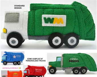 Personalized GARBAGE TRUCK (Trash truck) felt Toy, Ornament