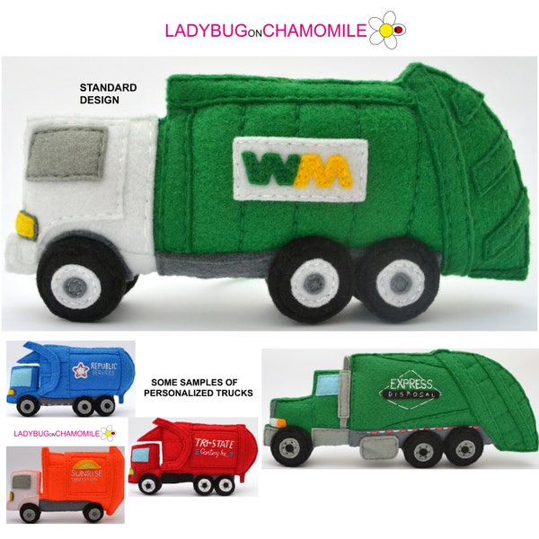 Personalized GARBAGE TRUCK (Trash truck) felt Toy, Ornament