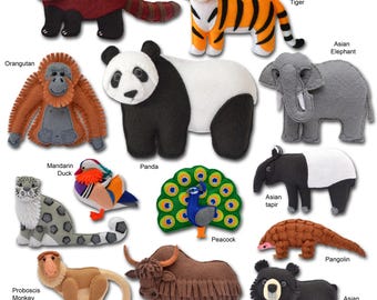 ３点セット　バレンタイン アニマル ぬいぐるみ　義勇　＆台湾タペストリー Felt Asian Animals | Handmade Wildlife Decor & Gift Collection