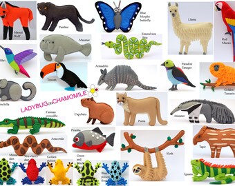 AMAZON RAINFOREST ANIMALS Felt Toys, Ornaments,Magnets