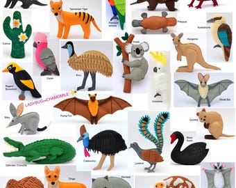 AUSTRALIAN ANIMALS Felt Toys, Ornaments, Magnets, Keychains, Brooches