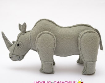 Felt Rhino | Handmade Rhino Figure | African Safari Animal Ornament | Wildlife Gift | Nursery Decor
