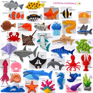 SEA CREATURES Brinquedos de feltro, enfeites, ímãs, chaveiros, broches