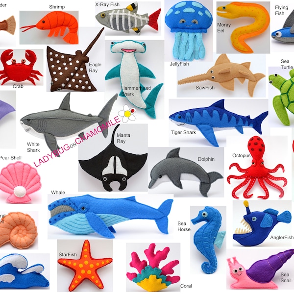 SEA CREATURES Felt Toys, Ornaments, Magnets