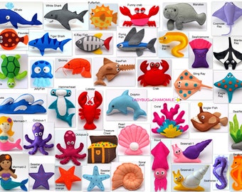 SEA and OCEAN CREATURES felt magnets, ornaments, toys - Price per 1 item - Octopus,Shark,Ray,Crab,Pearl,Dolphin