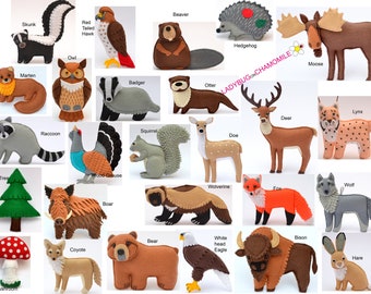 FOREST ANIMALS Felt Toys, Ornaments, Magnets, Keychains, Brooches.