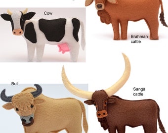 COW, BULL, SANGA cattle, Brahman cattle felt Toy, Ornament