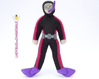 Adorno o figura de fieltro personalizada de buceador / Decoración de aventura oceánica, regalo para buceadores