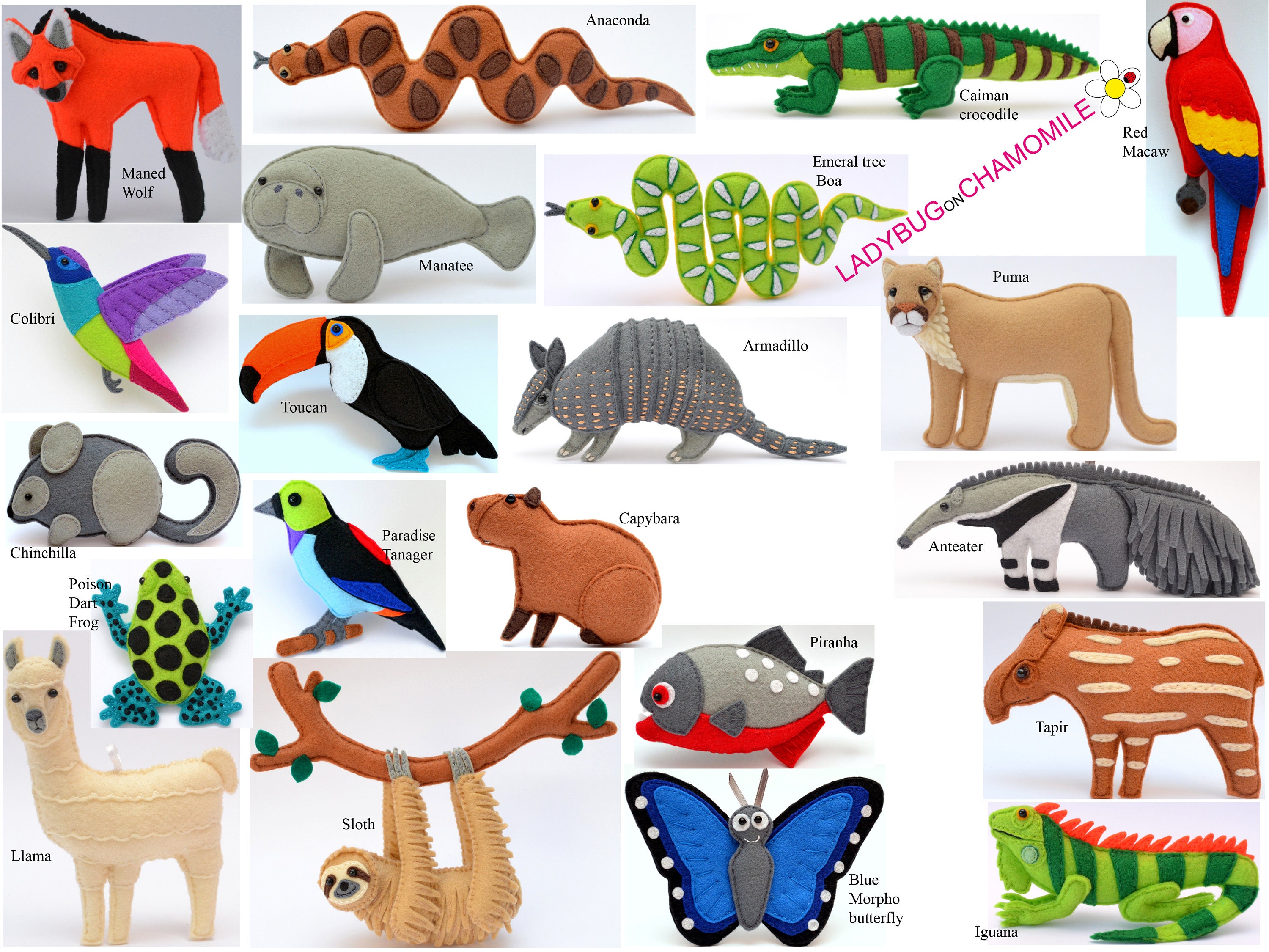 Amazon Rainforest Animals Felt Toys Ornaments Magnets Etsy Amazon Rainforest Animals Felt Toys Ornaments Magnets Etsy