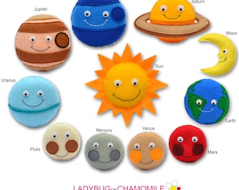 SOLAR SYSTEM planets Felt Toys or Ornaments