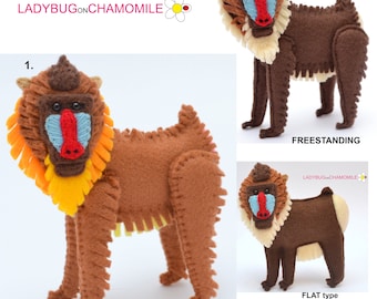 MANDRILL, BABOON felt Toy, Ornament