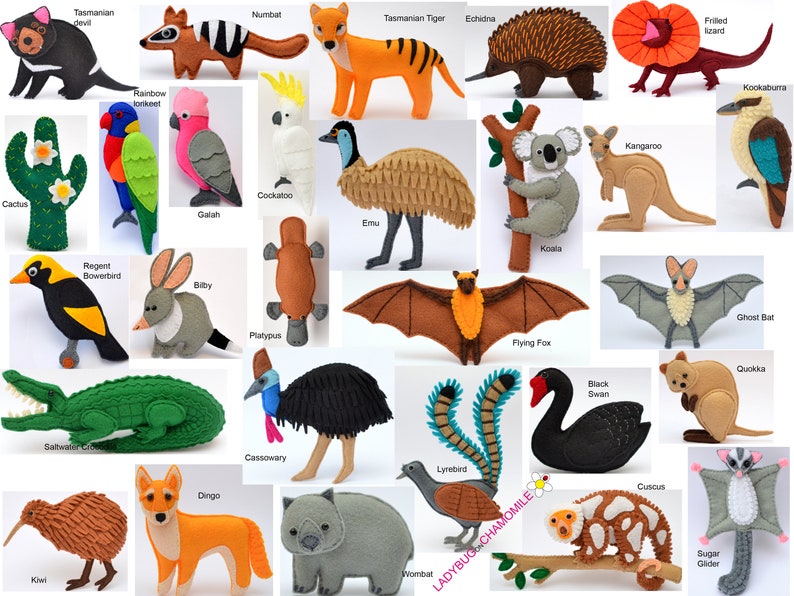 AUSTRALIAN ANIMALS Felt Toys, Ornaments, Magnets image 1