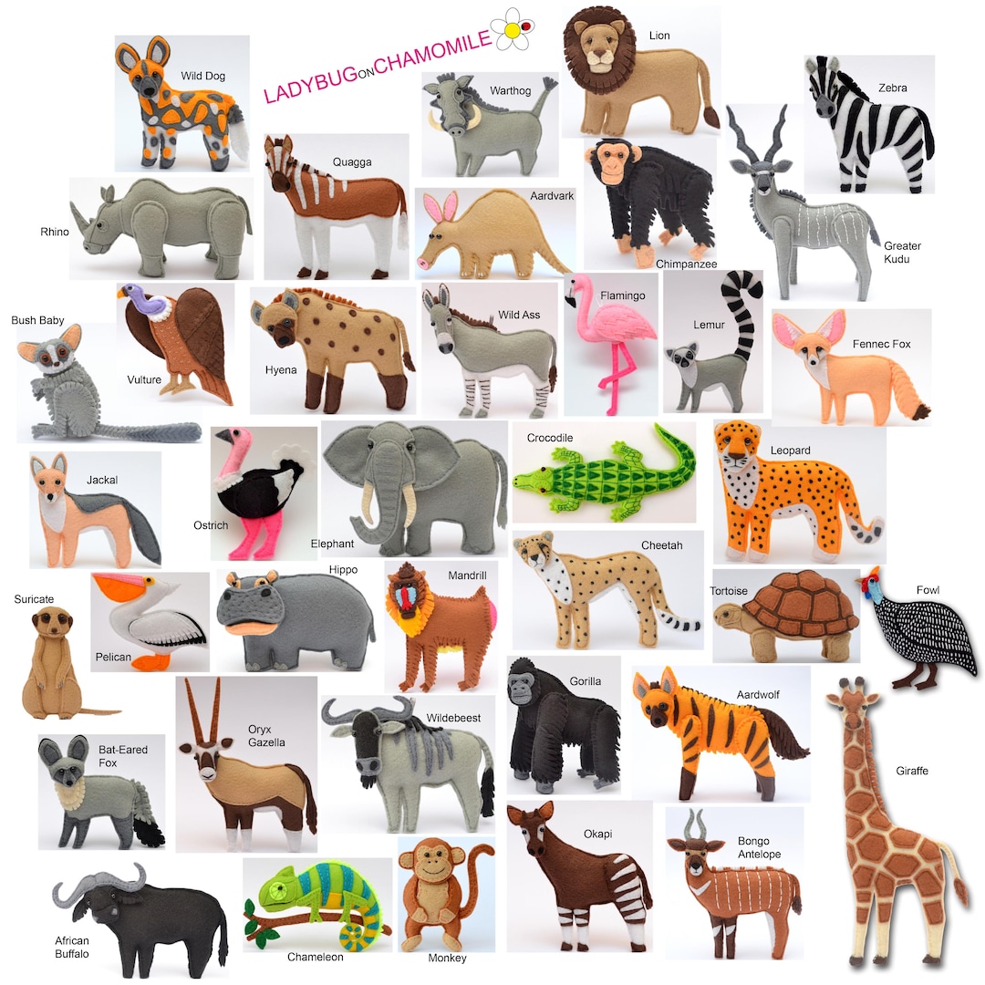 AFRICAN SAFARI ANIMALS Felt Toys, Ornaments, Magnets - Etsy