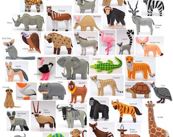 ANIMAUX AFRICAINS SAFARI jouets en feutre, ornements, aimants, porte-clés, broches