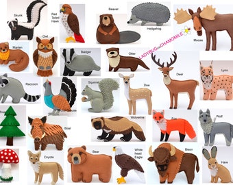 FOREST ANIMALS Felt Toys, Ornaments, Magnets, Keychains, Brooches.