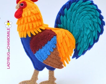 Felt Rooster | Handmade Rooster Figure | Farm Animal Ornament | Chicken Lover Gift | Nursery Decor